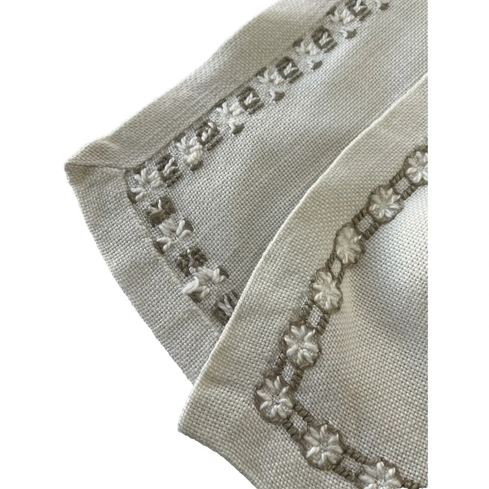 Ivory Table Cloth  W/ Handmade Floral Cross Stitch‎ & Embroidery 35 X 65